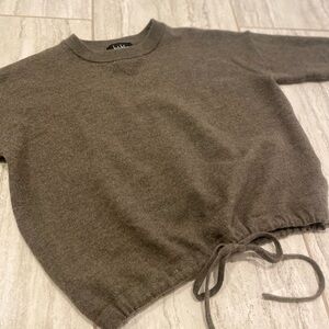 Nicole Miller green Brown Crewneck Sweater with Drawstring Hem